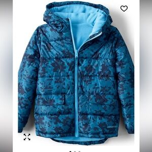 Lands End Reversible Fleece Puffer Hooded Jacket